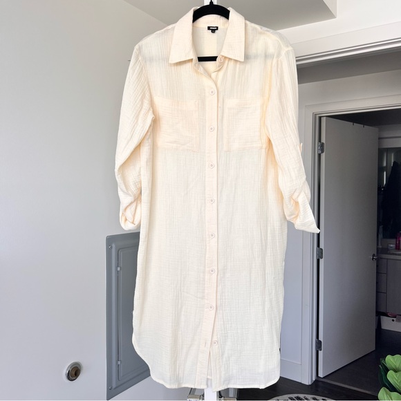 Monrow Cotton Gauze Shirt Dress- Color Buttercream- Size S - Picture 2 of 9